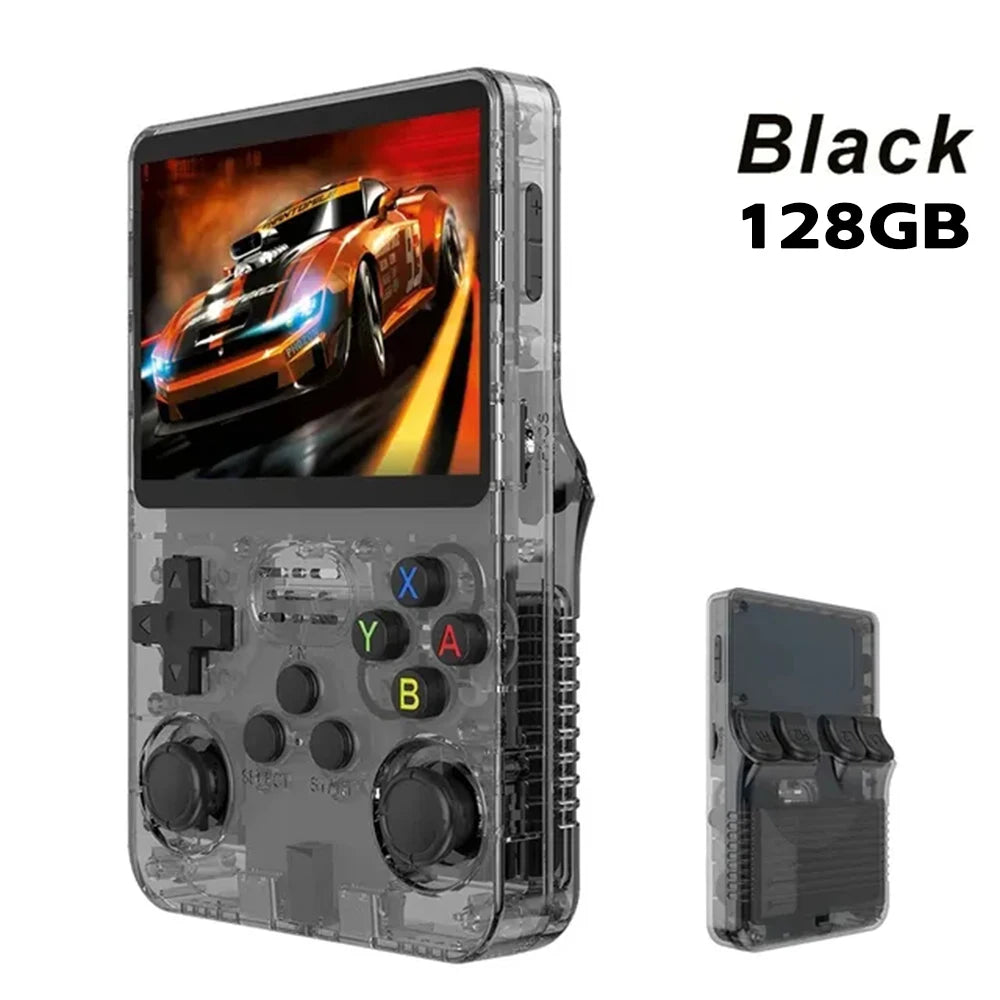 Tragbarer R36S Handheld-Spieleplayer 3,5 Zoll IPS-Display 128 GB Linux-System vorinstallierte Retro-Spiele-Taschenkonsole