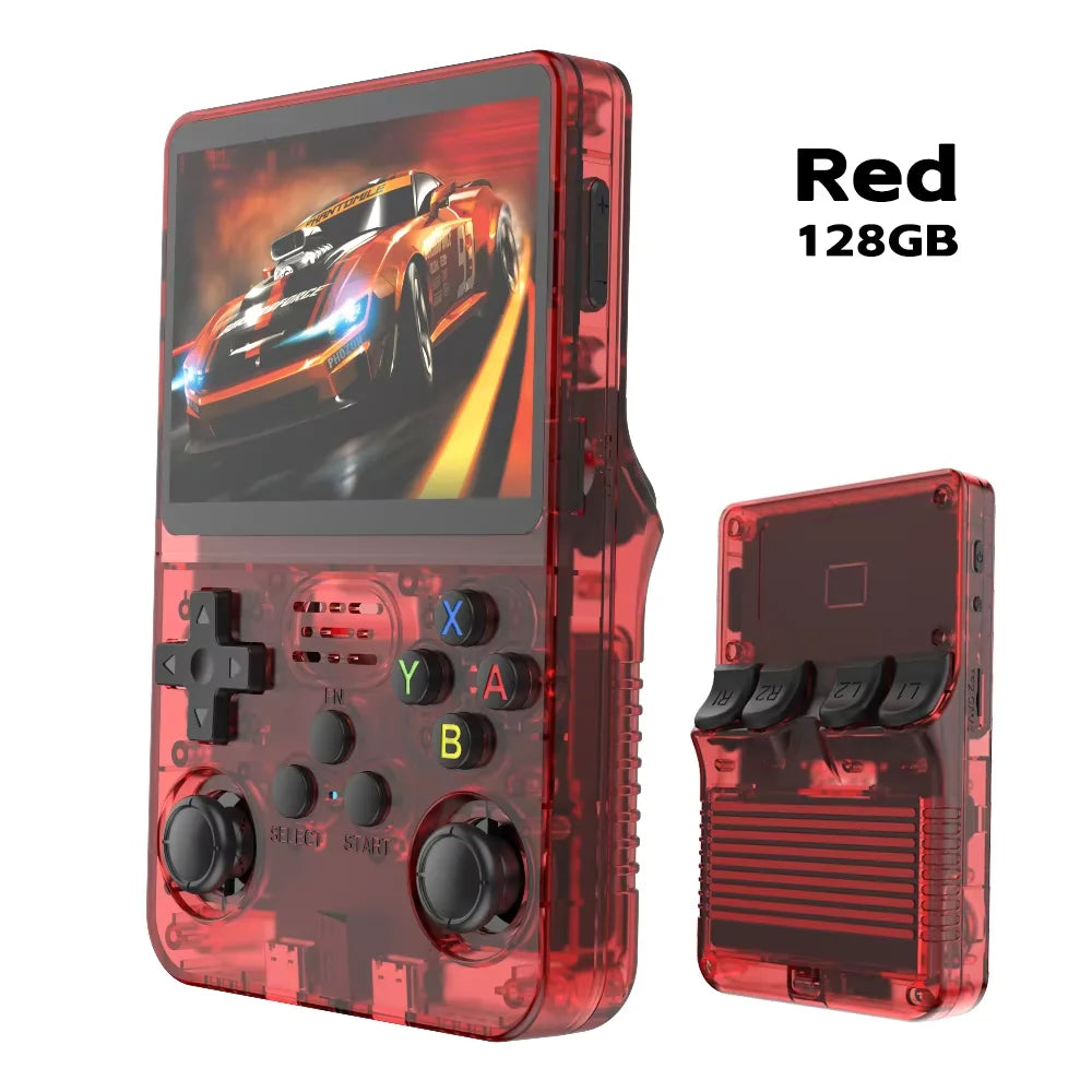 Tragbarer R36S Handheld-Spieleplayer 3,5 Zoll IPS-Display 128 GB Linux-System vorinstallierte Retro-Spiele-Taschenkonsole
