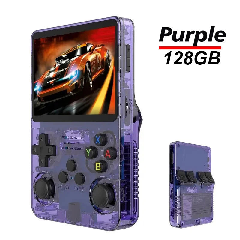 Tragbarer R36S Handheld-Spieleplayer 3,5 Zoll IPS-Display 128 GB Linux-System vorinstallierte Retro-Spiele-Taschenkonsole
