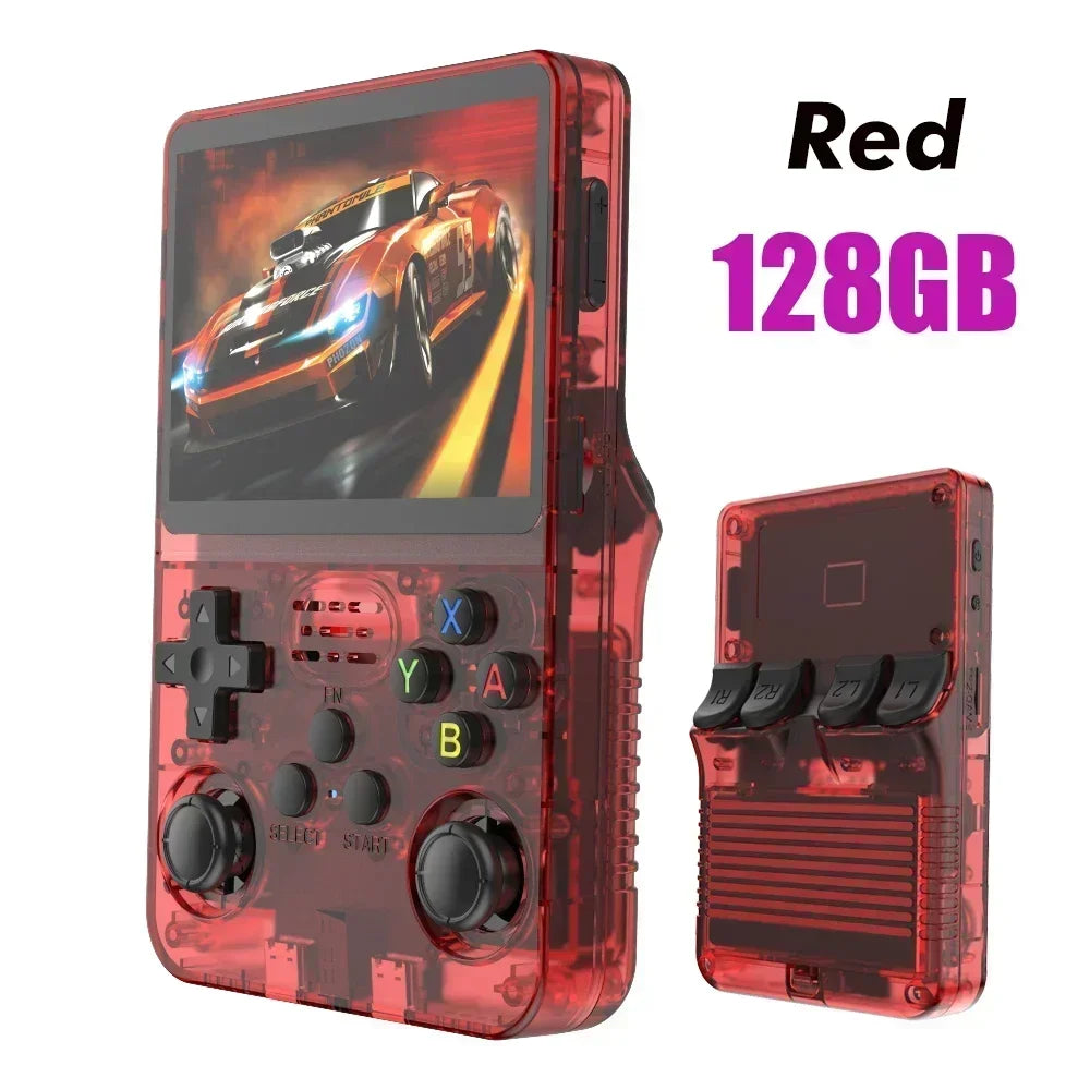 Tragbarer R36S Handheld-Spieleplayer 3,5 Zoll IPS-Display 128 GB Linux-System vorinstallierte Retro-Spiele-Taschenkonsole