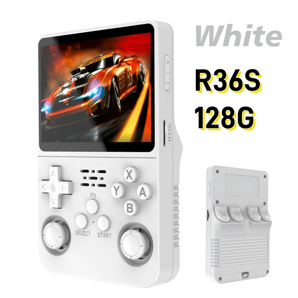 Tragbarer R36S Handheld-Spieleplayer 3,5 Zoll IPS-Display 128 GB Linux-System vorinstallierte Retro-Spiele-Taschenkonsole