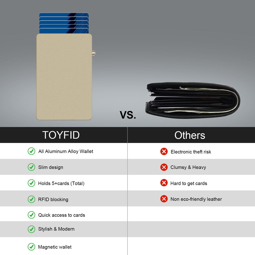 TOYFID Vollaluminium Pop Up Schiebe RFID Slim Basic Karte personalisierte Geldbörse für Herren