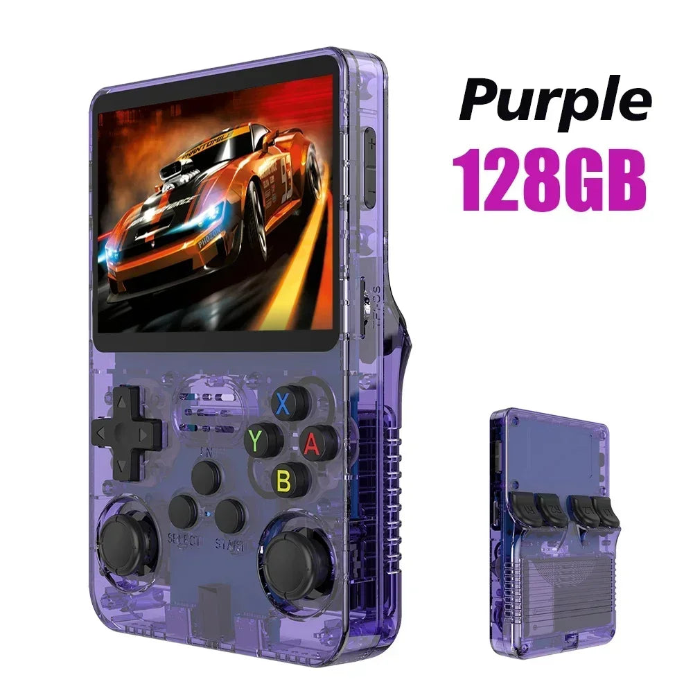 Tragbarer R36S Handheld-Spieleplayer 3,5 Zoll IPS-Display 128 GB Linux-System vorinstallierte Retro-Spiele-Taschenkonsole