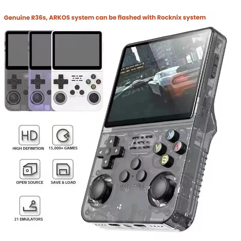 Tragbarer R36S Handheld-Spieleplayer 3,5 Zoll IPS-Display 128 GB Linux-System vorinstallierte Retro-Spiele-Taschenkonsole