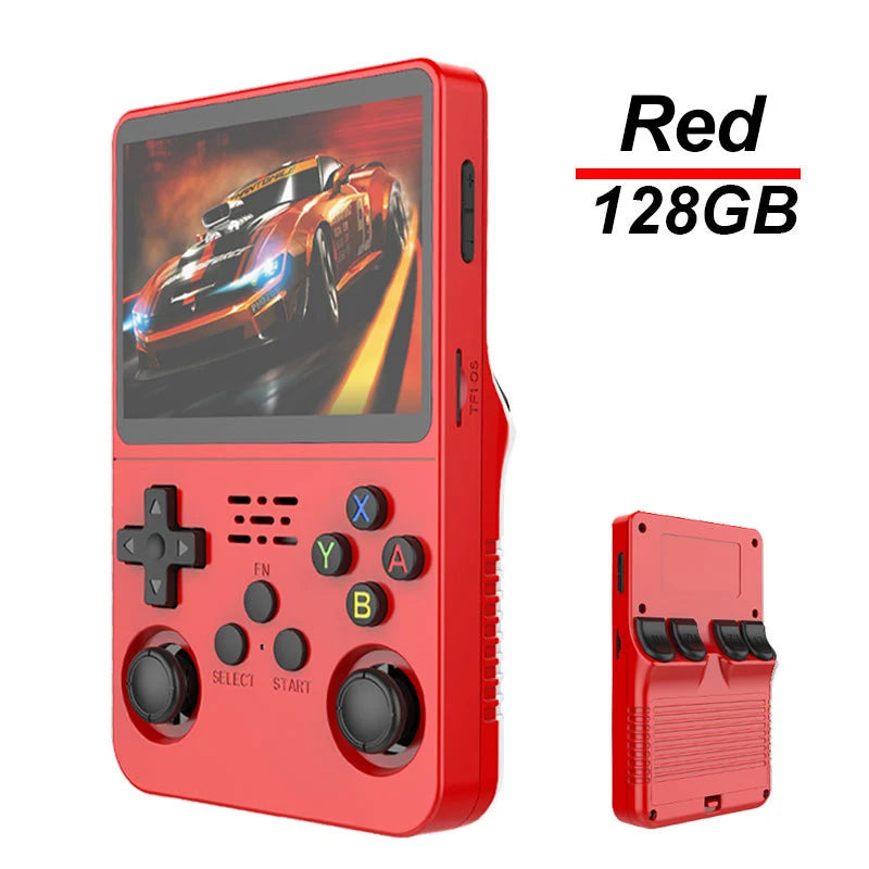 Tragbarer R36S Handheld-Spieleplayer 3,5 Zoll IPS-Display 128 GB Linux-System vorinstallierte Retro-Spiele-Taschenkonsole