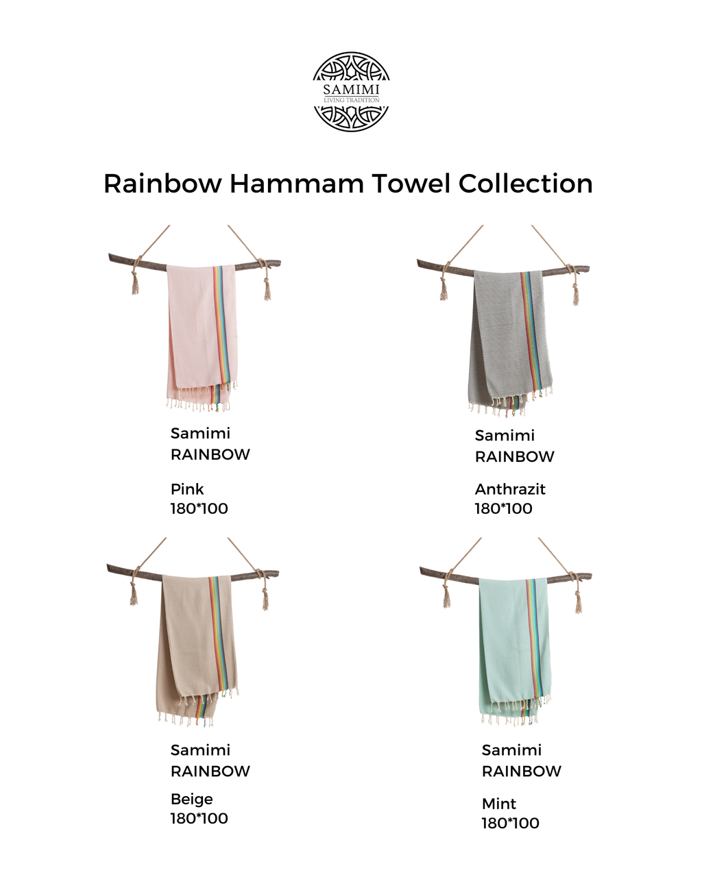 Serviette de plage RAINBOW, serviette de hammam turque, serviette de spa et de sauna - Rose