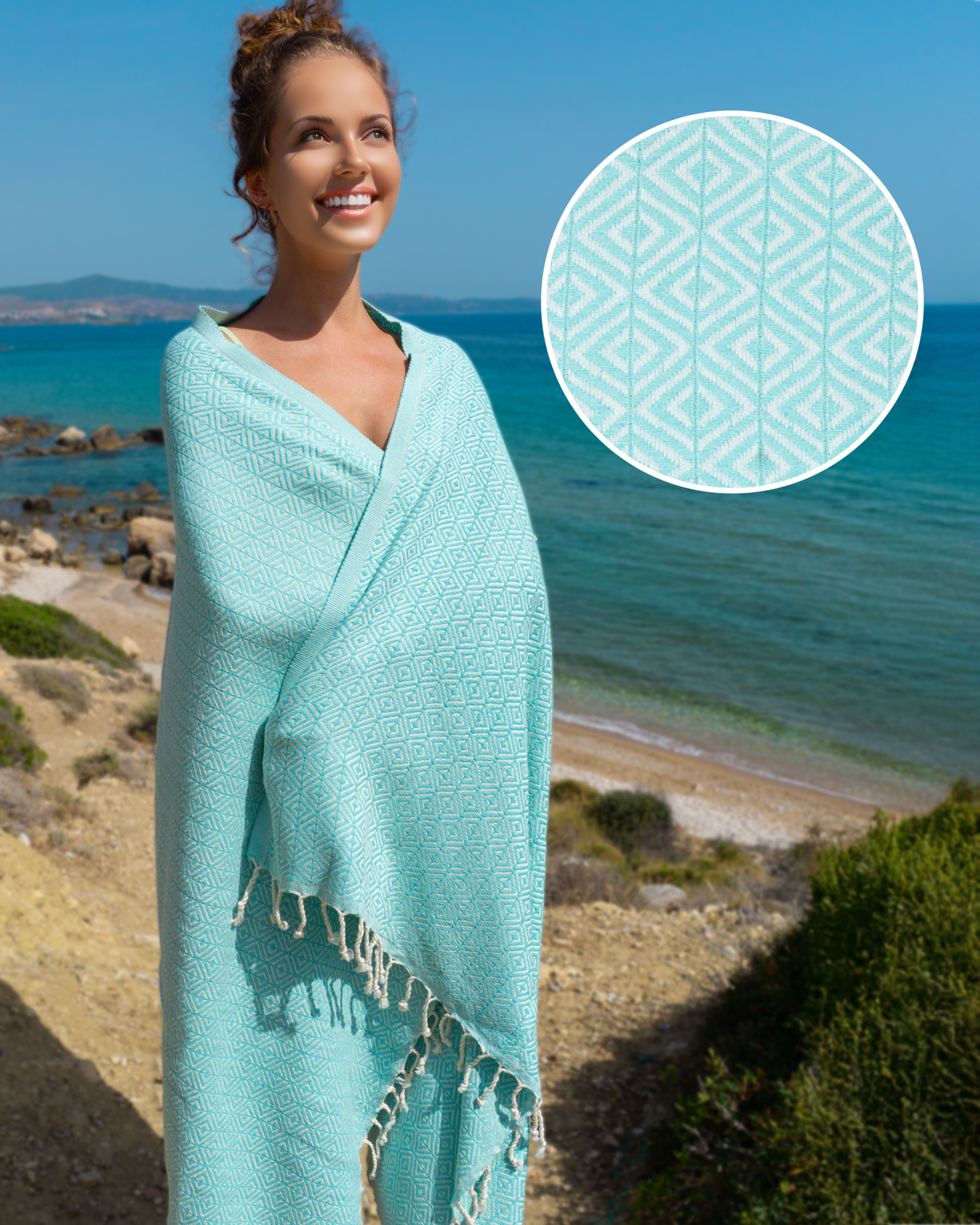 ELA Hammam Beach Towel, Spa Sauna Towel - Mint