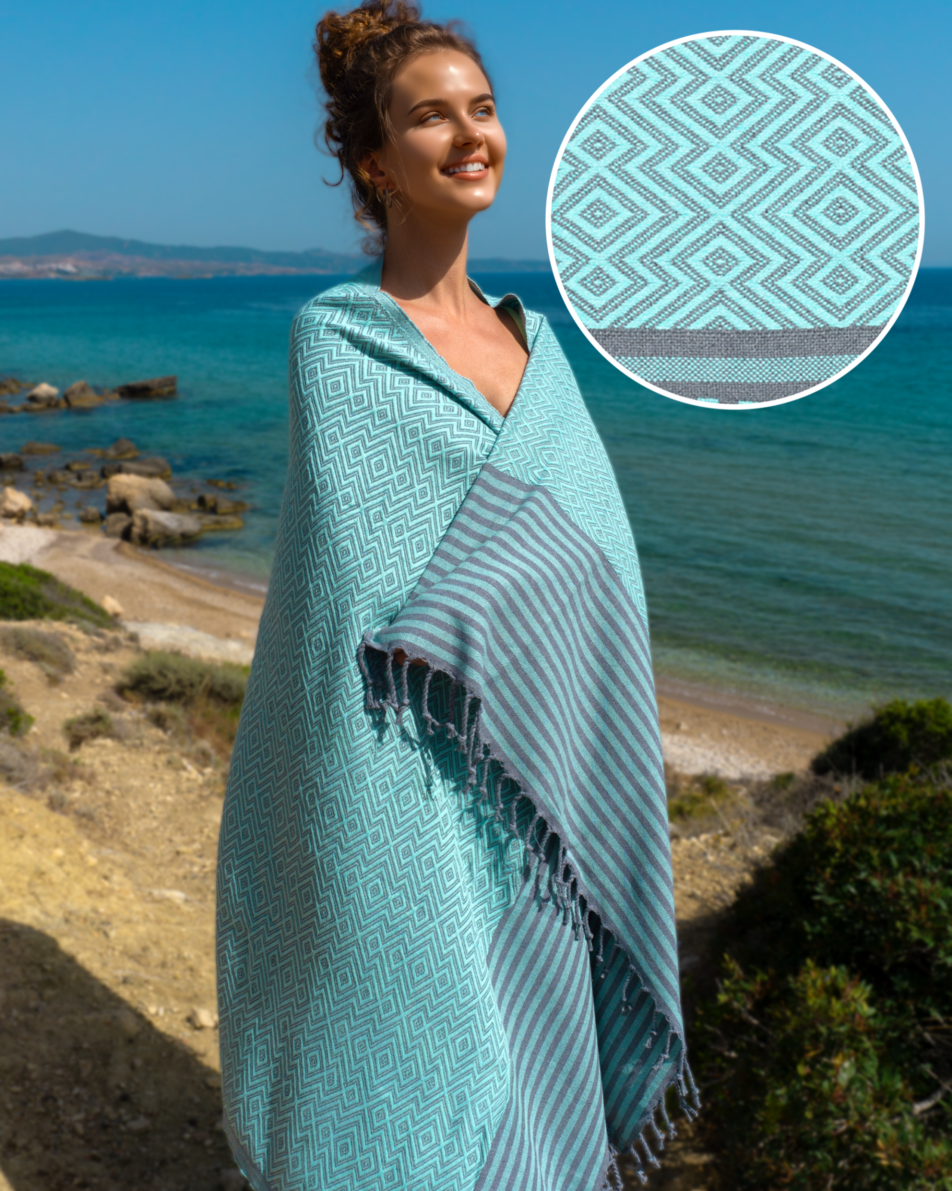SAHARA Hammam Beach Towel, Spa Sauna Towel - Mint