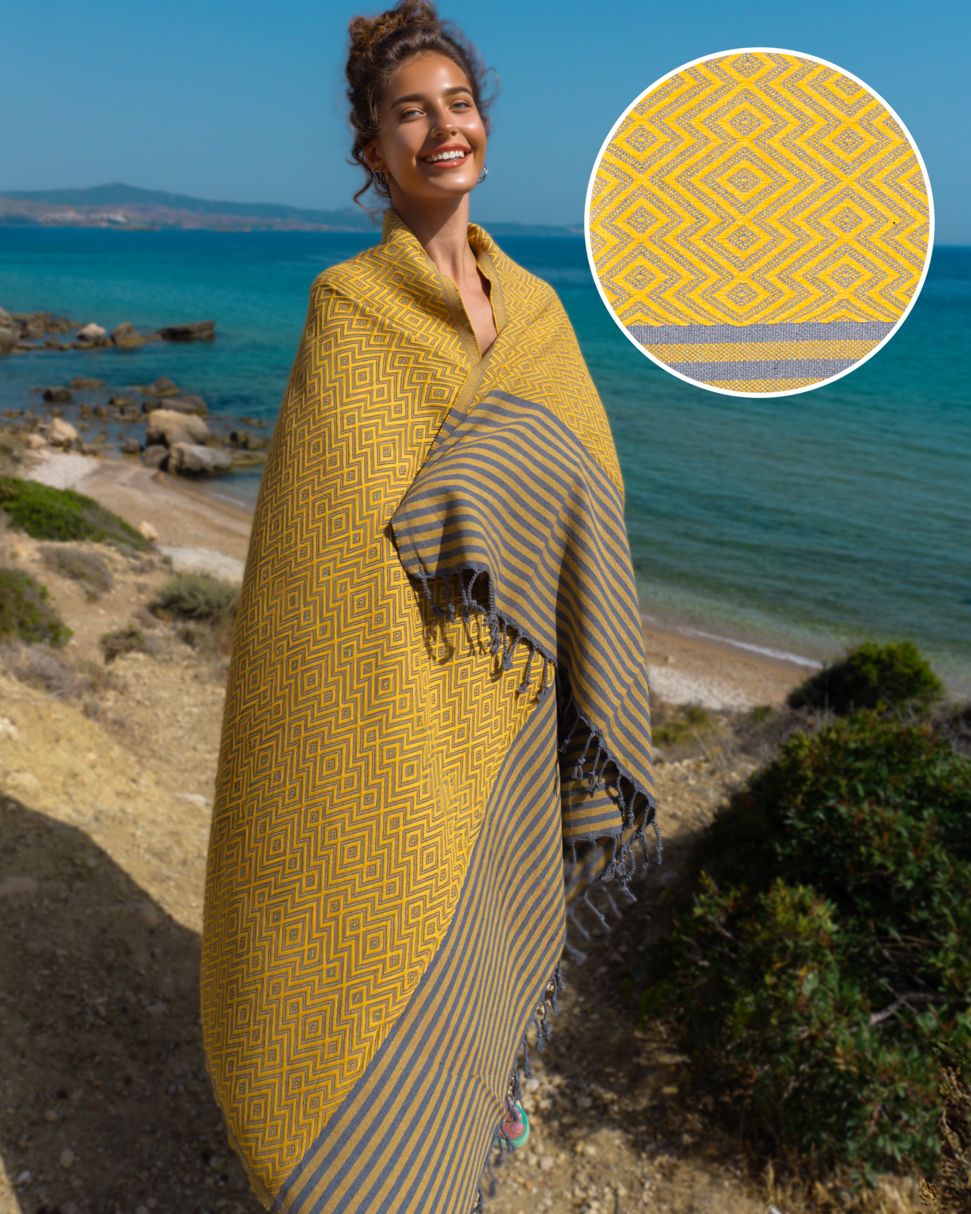 SAHARA Hammam Beach Towel, Spa Sauna Towel - Yellow