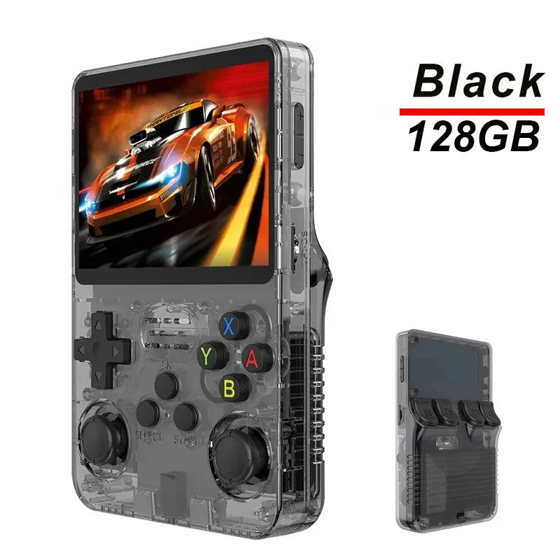 Tragbarer R36S Handheld-Spieleplayer 3,5 Zoll IPS-Display 128 GB Linux-System vorinstallierte Retro-Spiele-Taschenkonsole