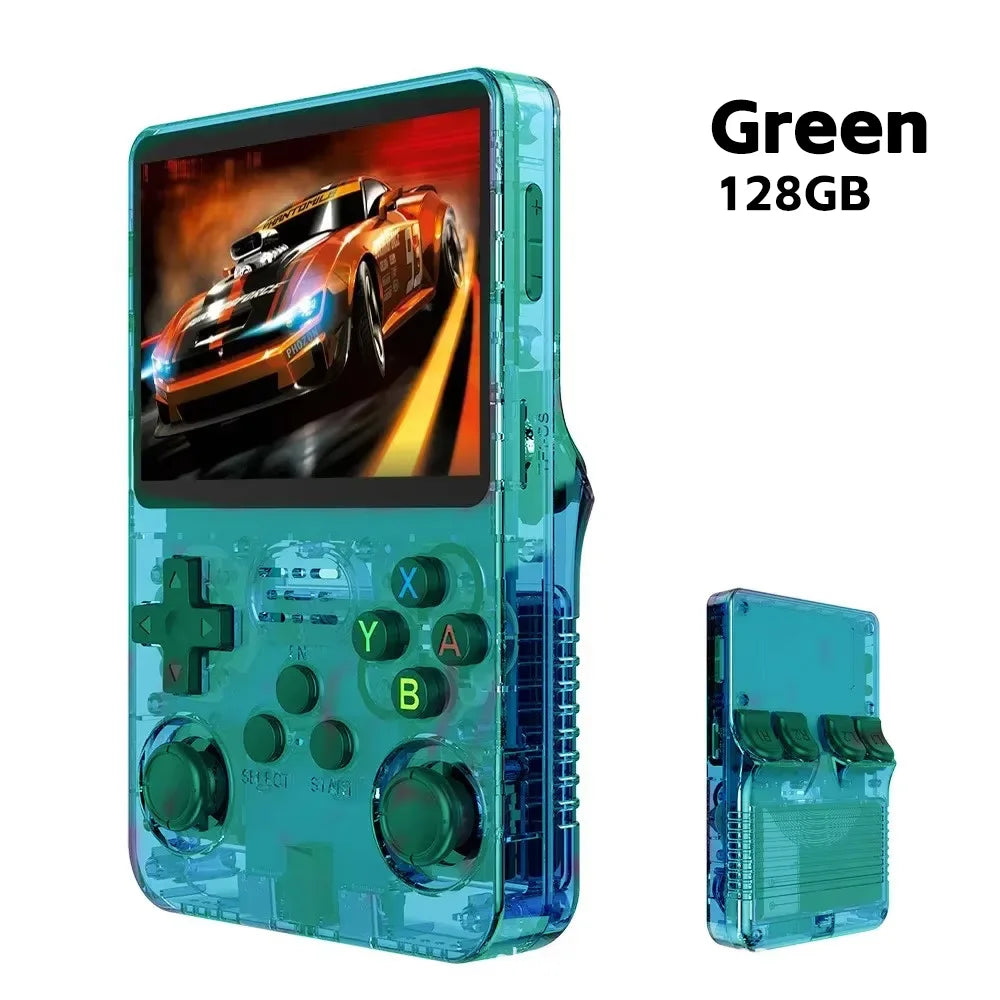Tragbarer R36S Handheld-Spieleplayer 3,5 Zoll IPS-Display 128 GB Linux-System vorinstallierte Retro-Spiele-Taschenkonsole