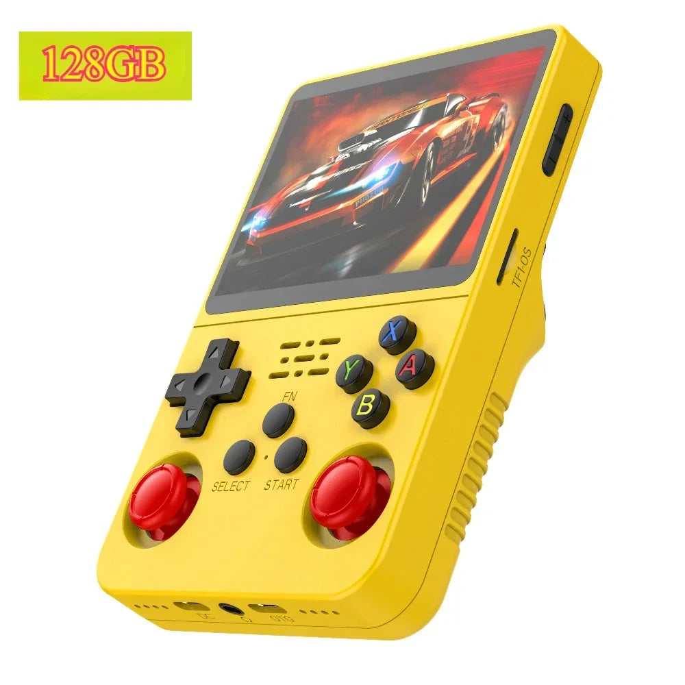 Tragbarer R36S Handheld-Spieleplayer 3,5 Zoll IPS-Display 128 GB Linux-System vorinstallierte Retro-Spiele-Taschenkonsole