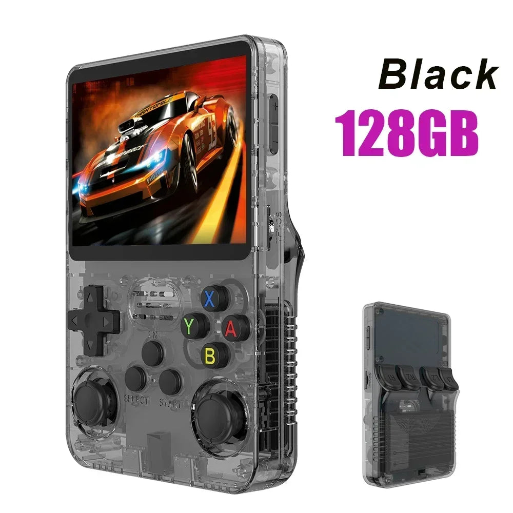 Tragbarer R36S Handheld-Spieleplayer 3,5 Zoll IPS-Display 128 GB Linux-System vorinstallierte Retro-Spiele-Taschenkonsole